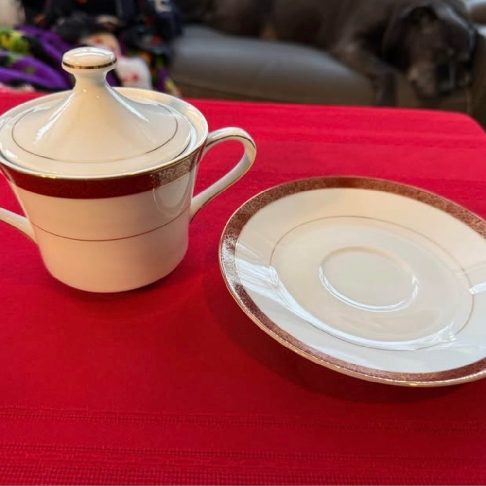 Vintage Crown Empire Sugar Bowl with Lid and Saucer - Empress Pattern
